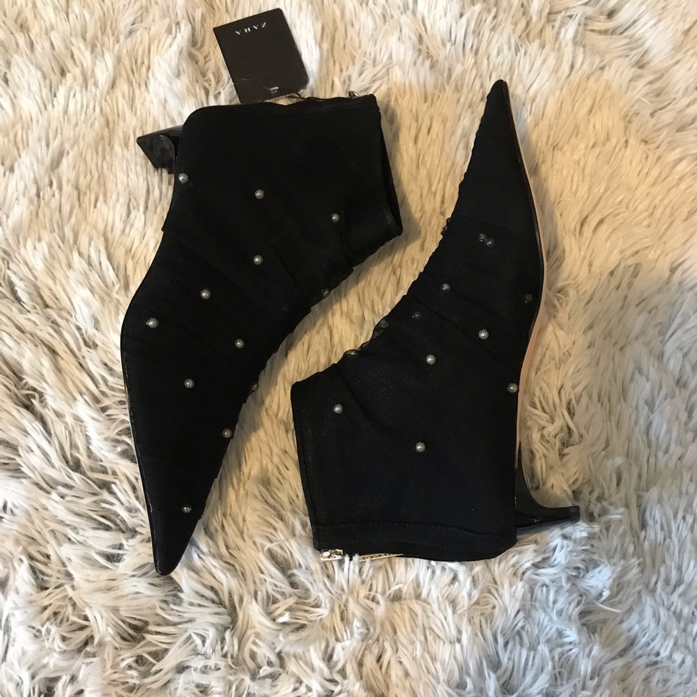 Zara Embellished Tulle & Pearl ankle Booties - Picture 7 of 8